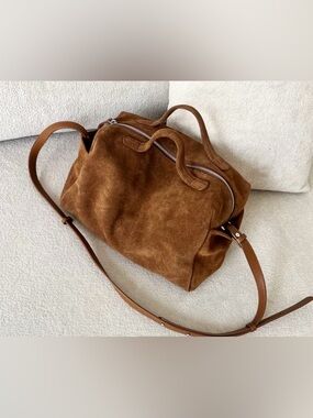 BN Light Brown Faux Suede Top-Handle Satchel
